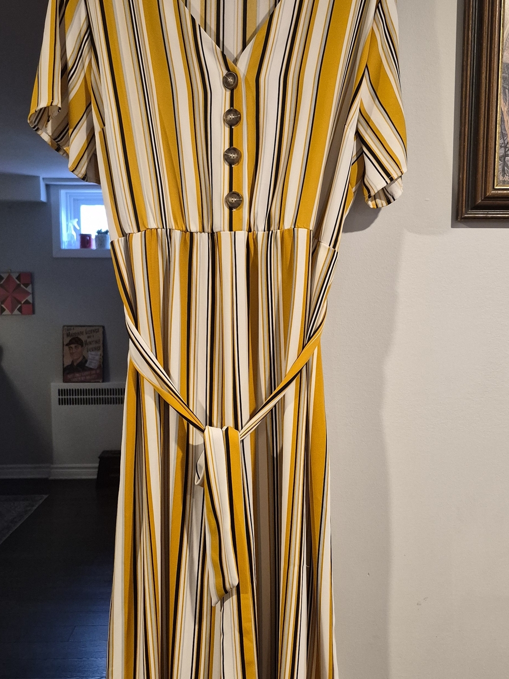 cleo Yellow & White Striped V-Neck Jumpsuit